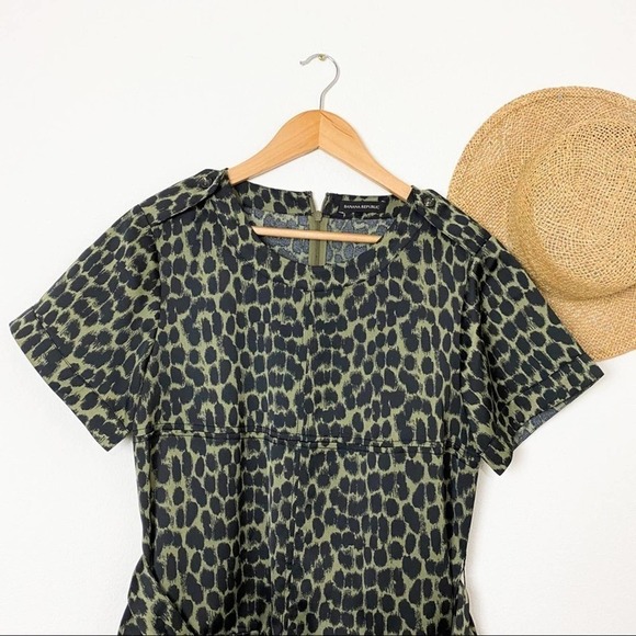 Banana Republic Green Black Animal Print Dress M Medium - Picture 4 of 13